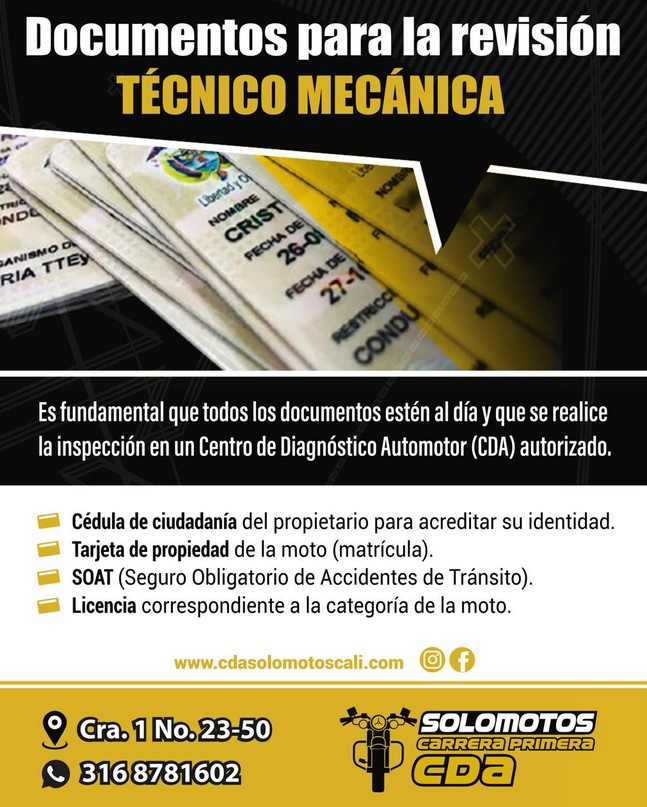 documentos revisión técnico mecánica motos